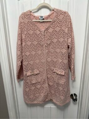 Monroe & Main Pink Crochet Boho Lace Knit Cardigan Duster Pearl Buttons 2X (1-2)